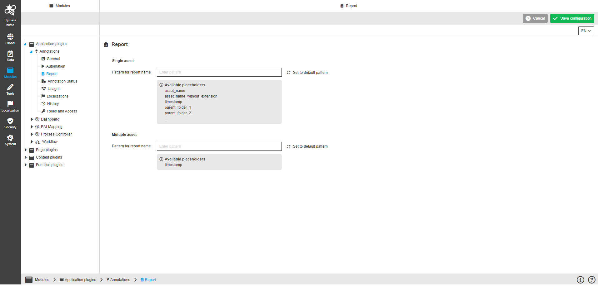 annotations CC configuration report