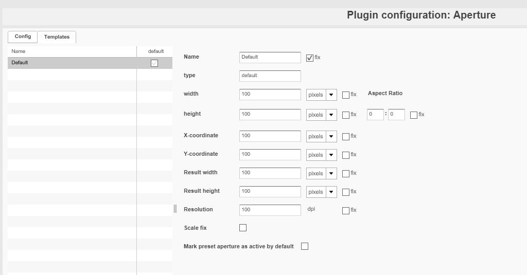 aperture templates configuration