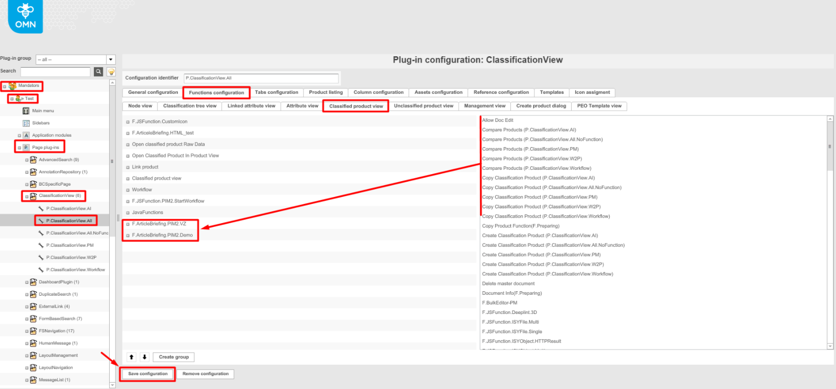 DnD created ArticleBriefing plugin in Functions configuration tab - Classified product view tab