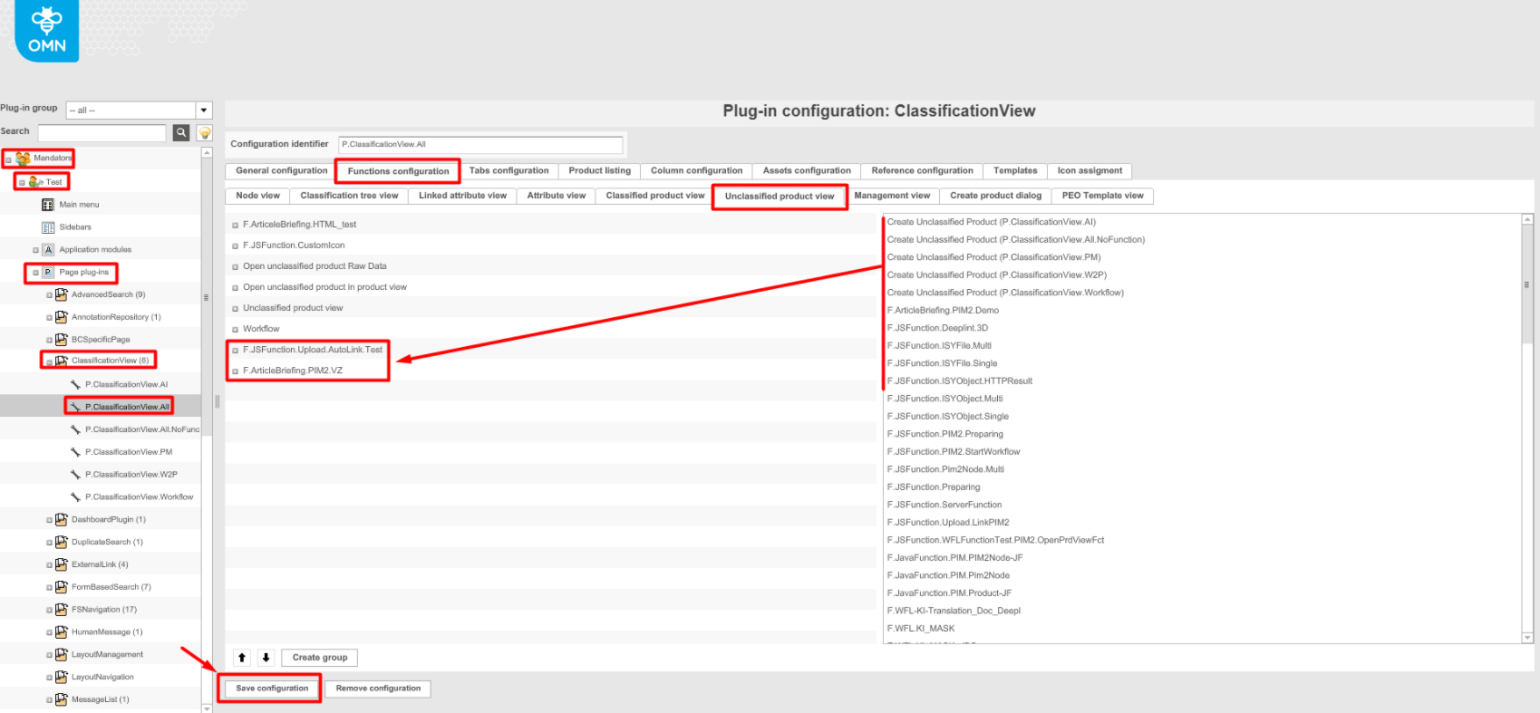DnD created ArticleBriefing plugin in Functions configuration tab - Unclassified product view tab