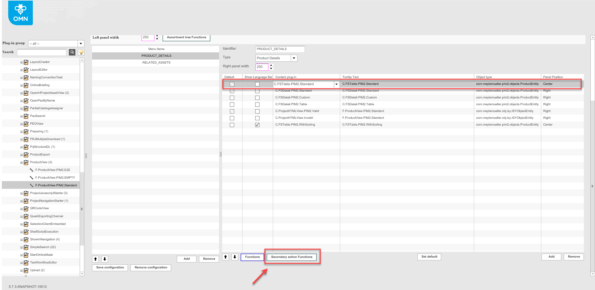 Plugin configuration Product view - Functions button