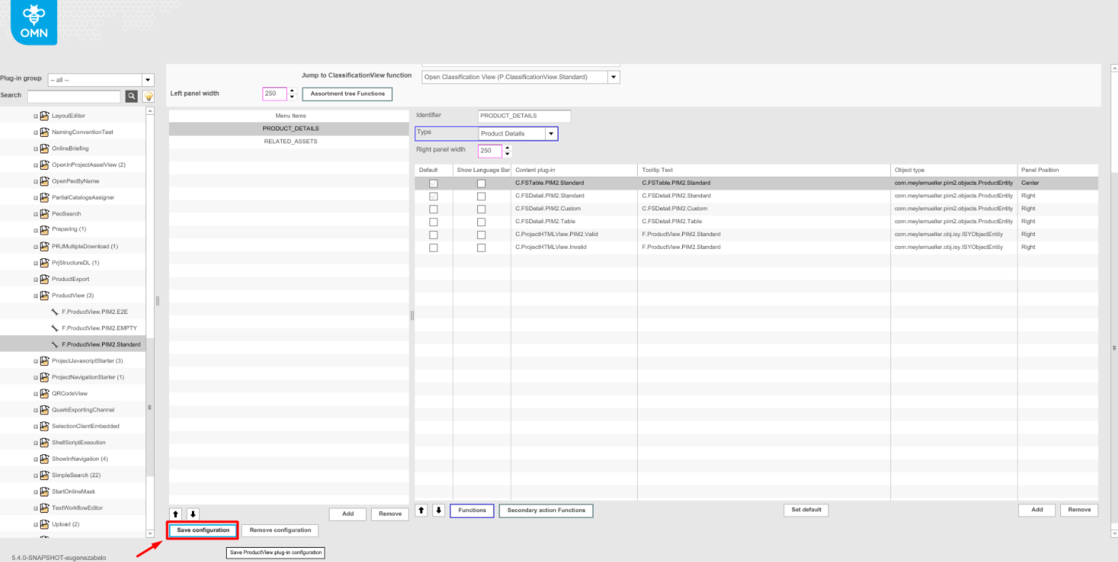 Plugin configuration Product view - save configuration