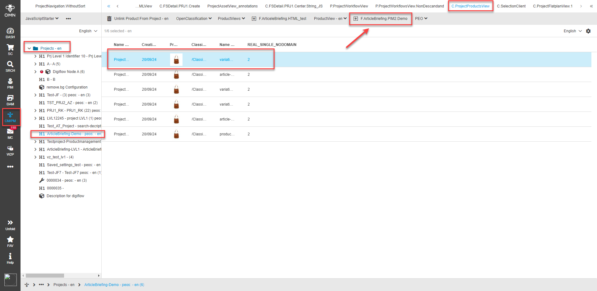 Client cental product view