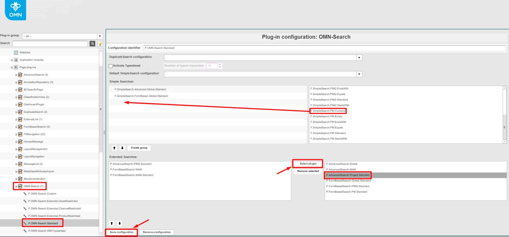 Simple searches and Extended searches configuration