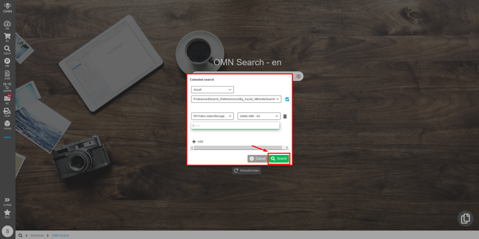 Select extended search parameters