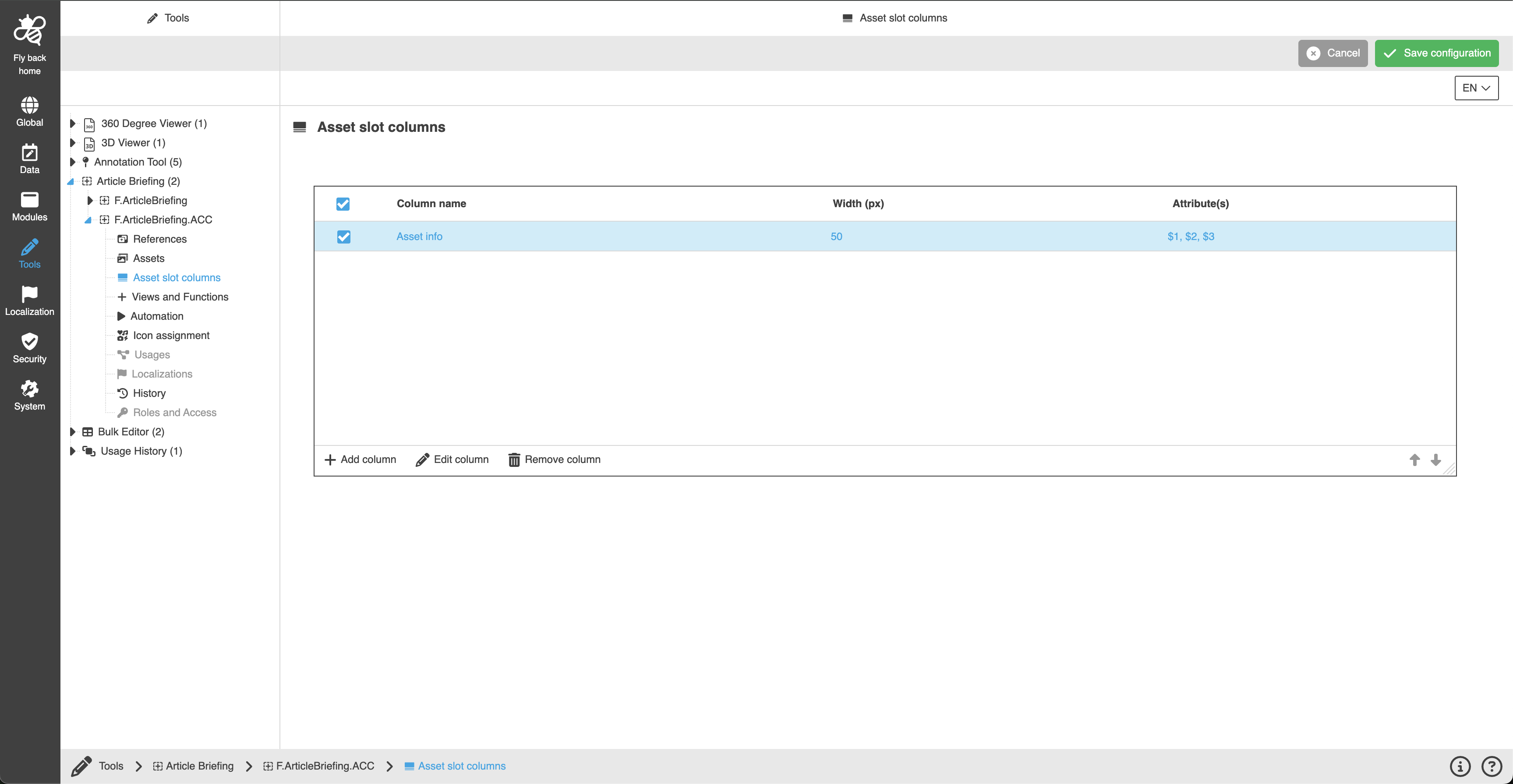 articlebriefing asset slot columns CC