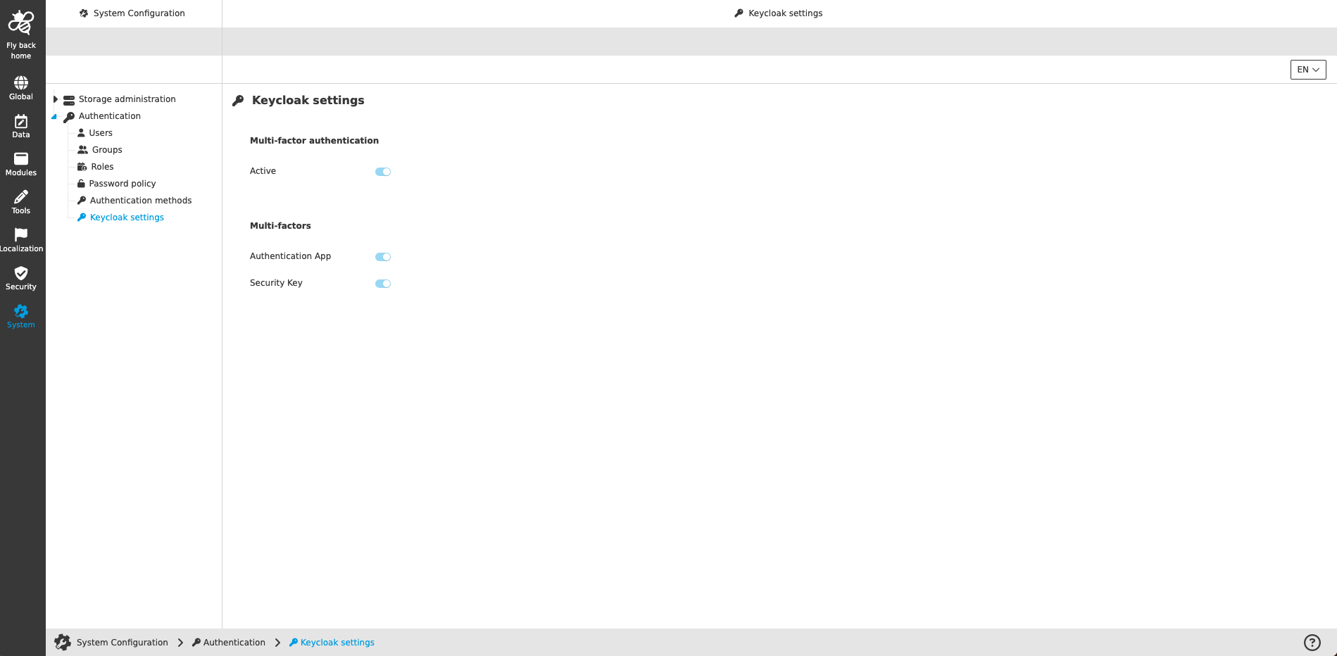 authentication keycloak settings CC