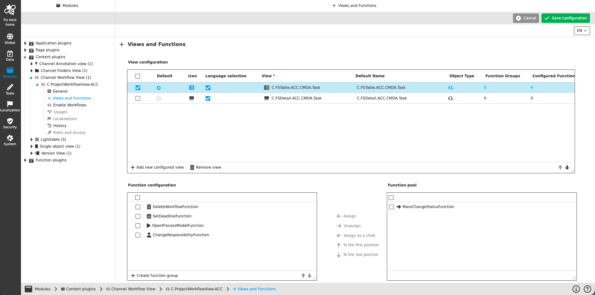 channel workflow view CC views and functions