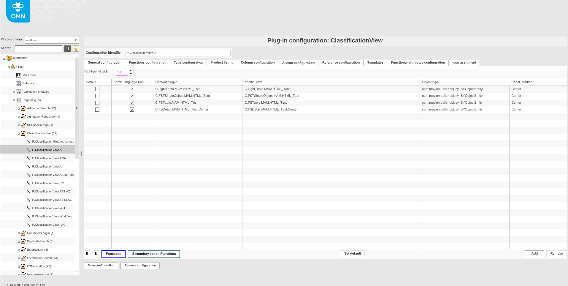 ClassificationView assets configuration tab