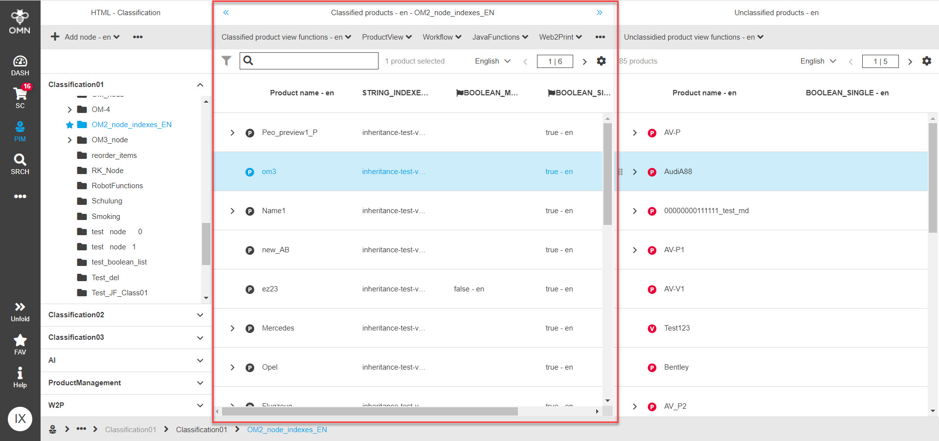 ClassificationView functions Classification Classified products