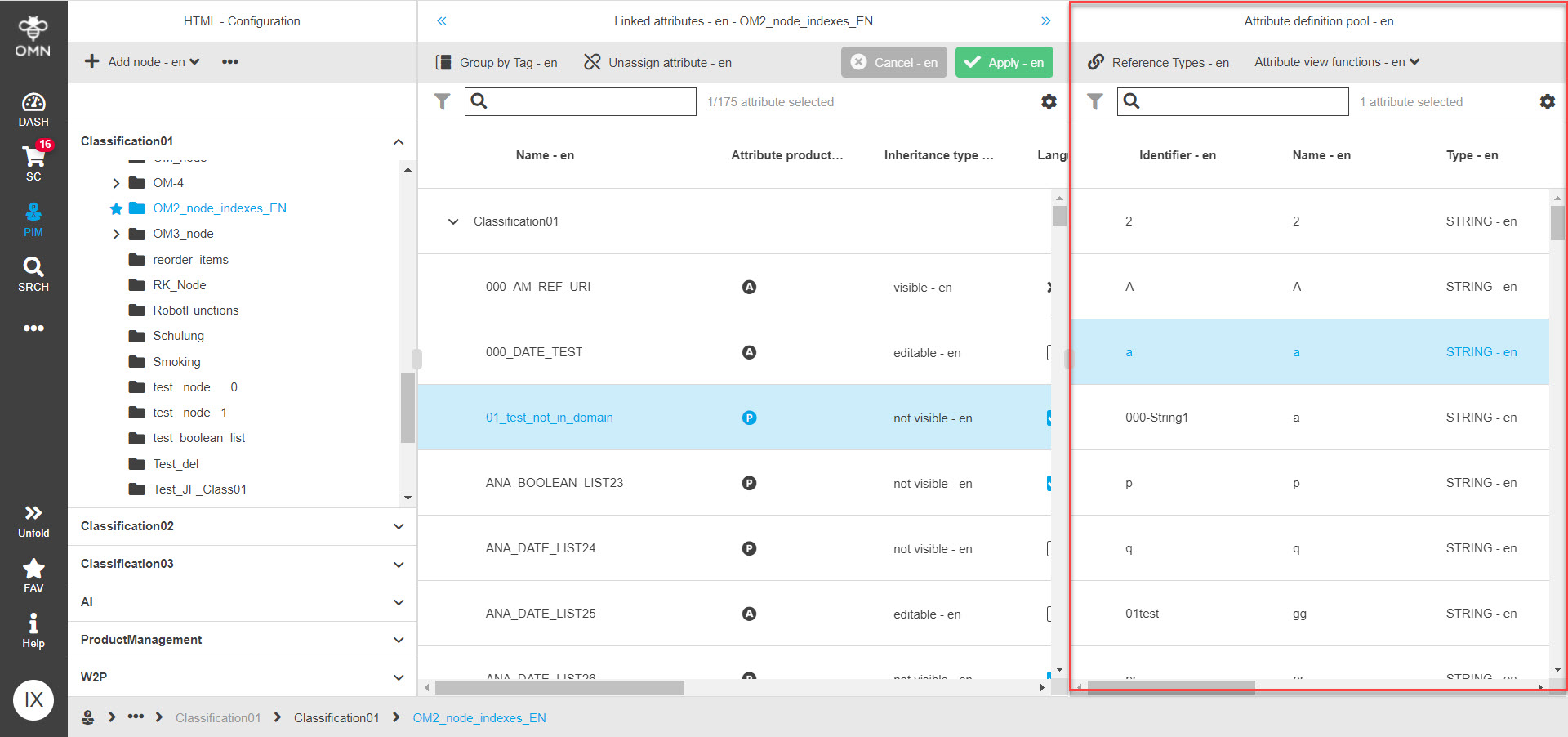 ClassificationView functions Configuration Attribute view