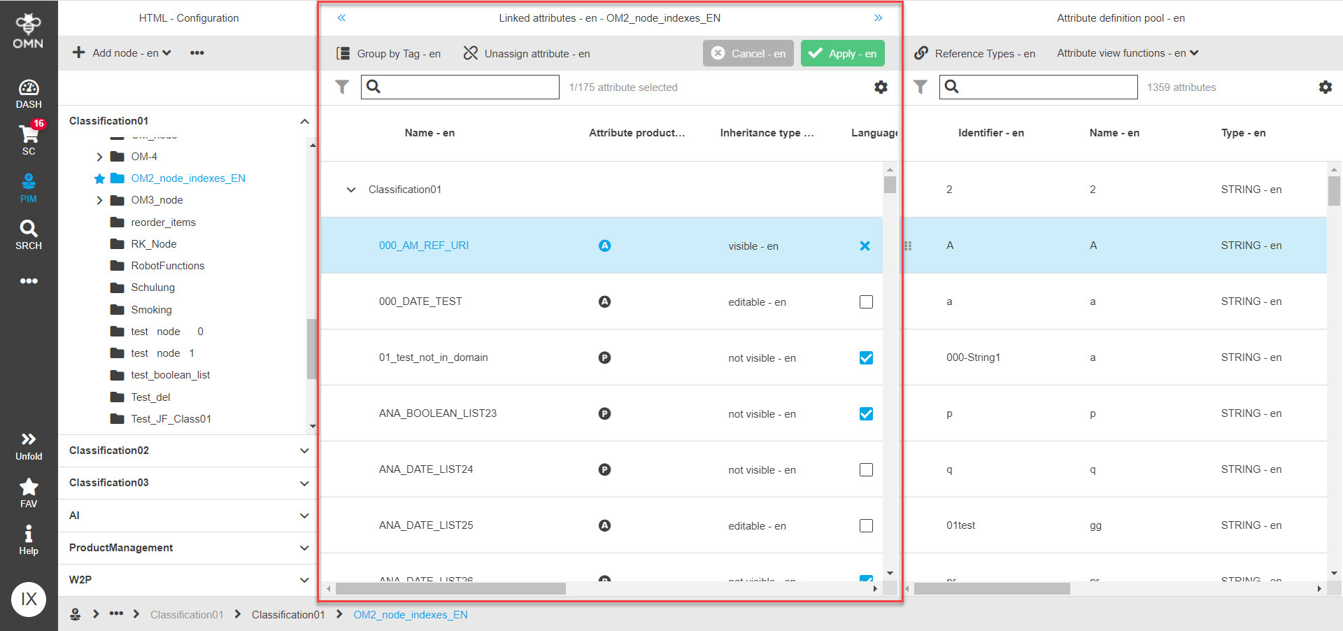 ClassificationView functions Configuration Linked attributes
