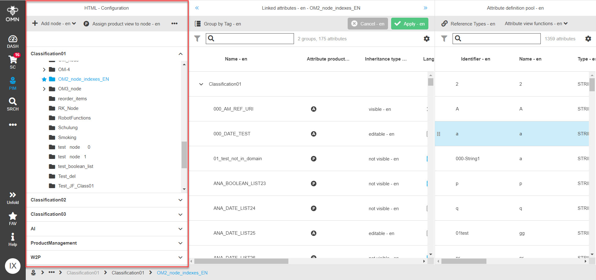 ClassificationView functions Configuration Node view