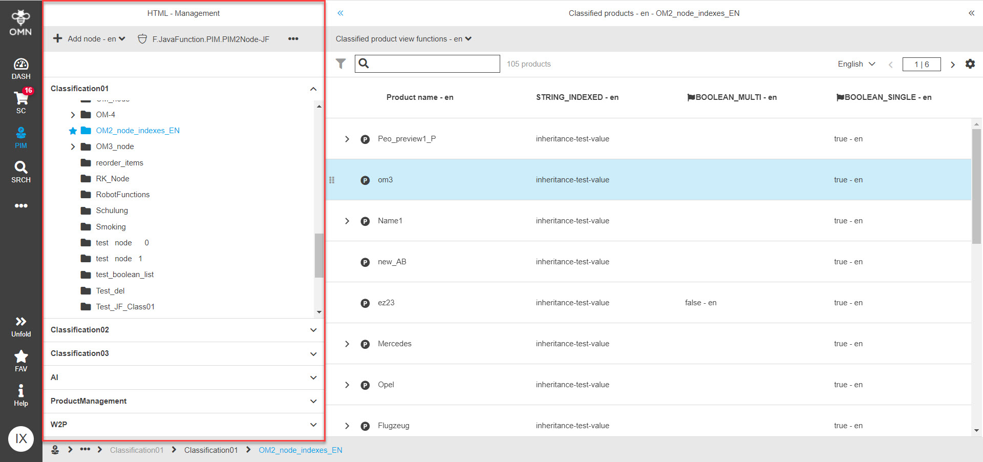 ClassificationView functions Management Node view