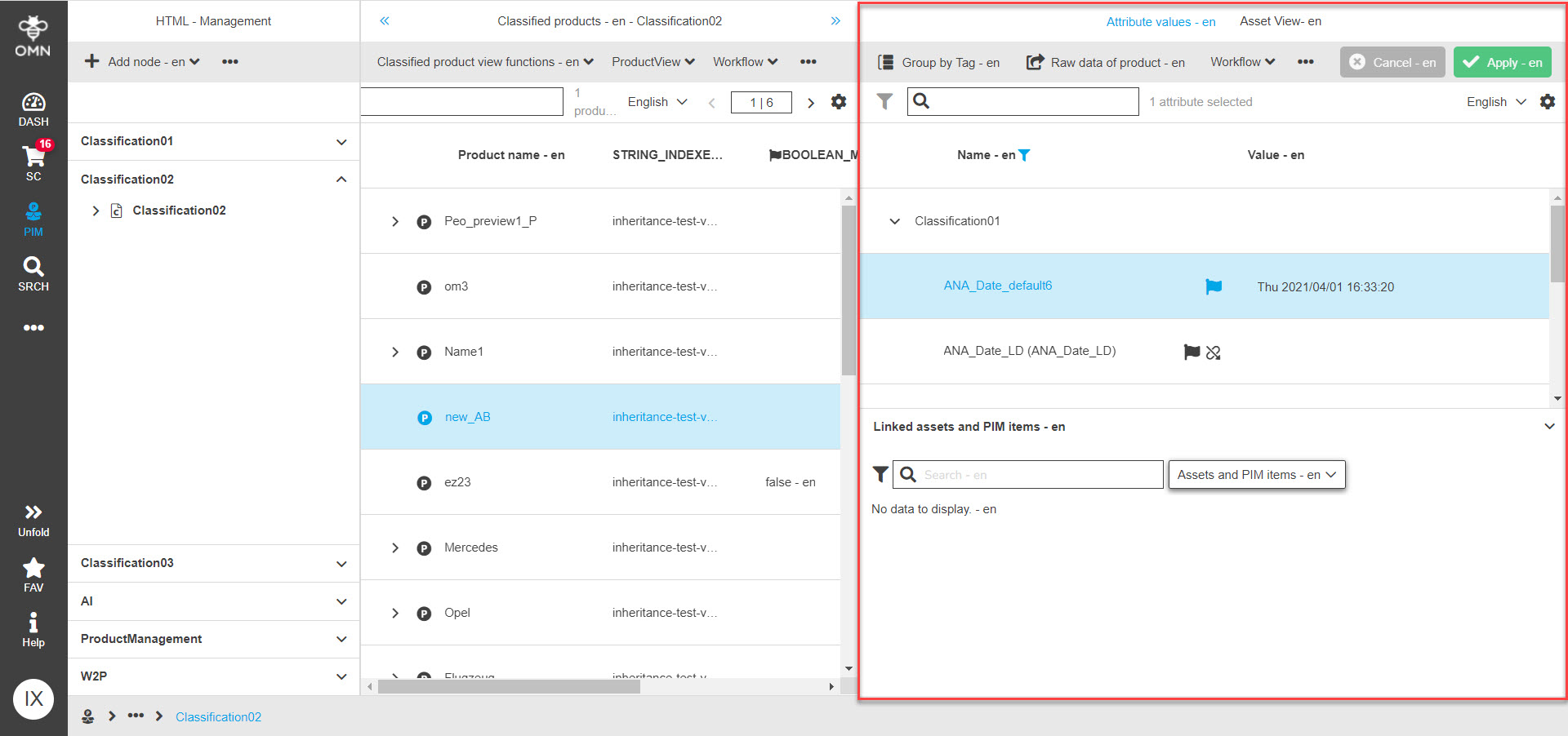 ClassificationView functions Management management view