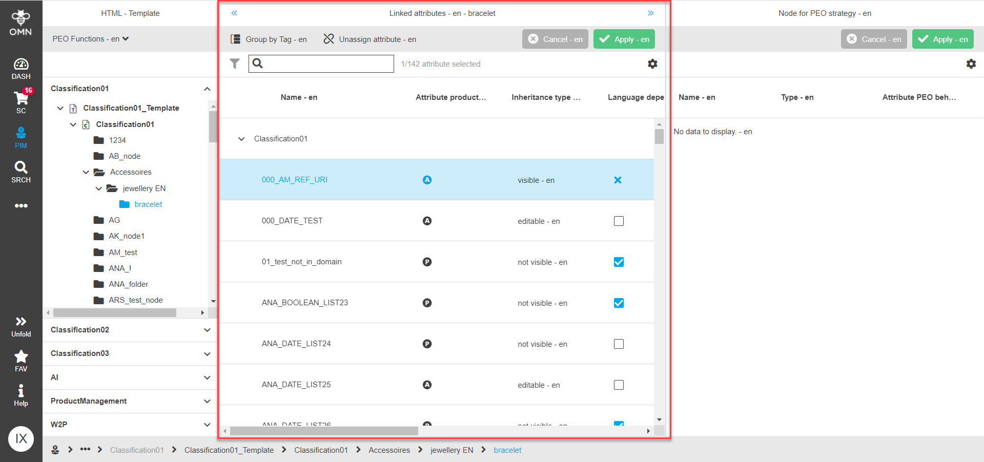 ClassificationView functions Template Linked attributes
