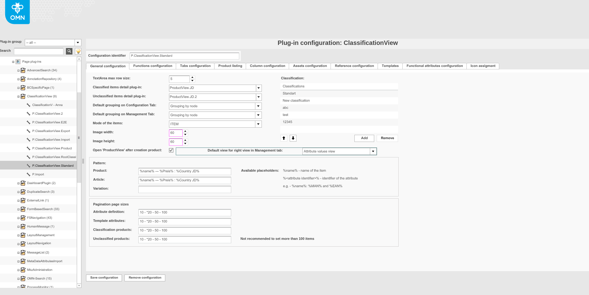 ClassificationView general configuration tab 5.10