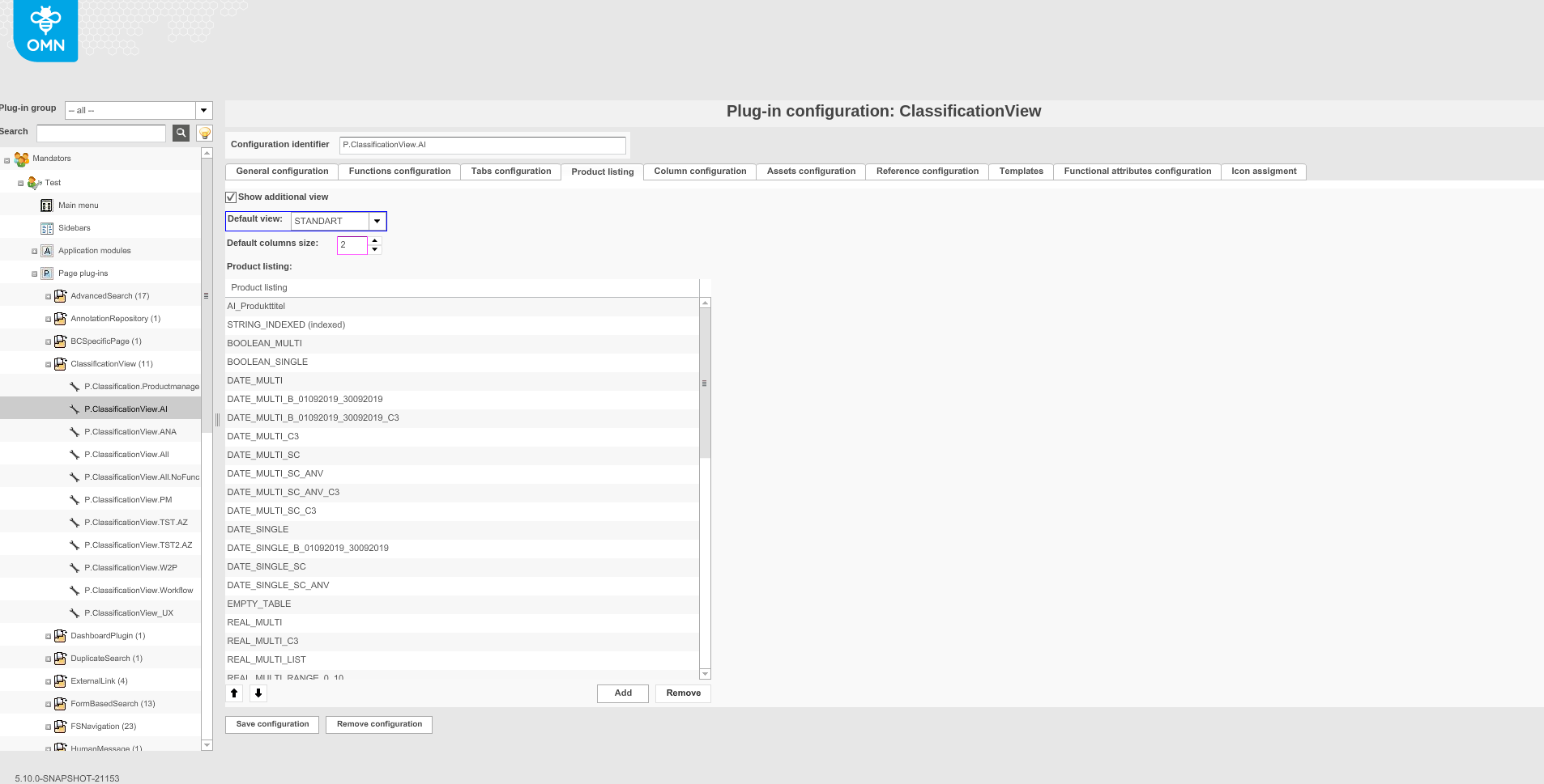 ClassificationView product listing tab