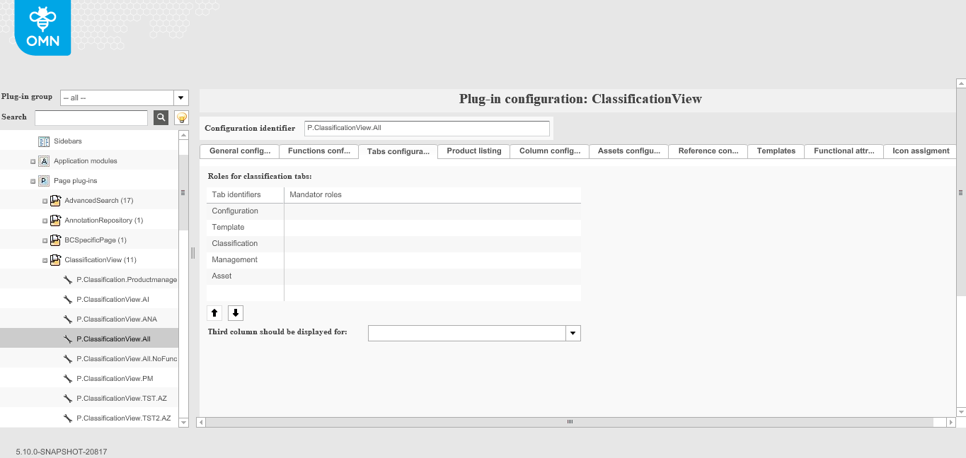 ClassificationView tabs configuration