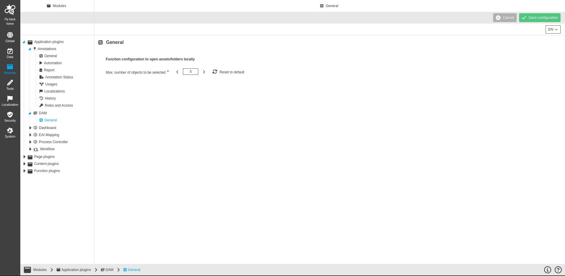 dam application CC configuration general