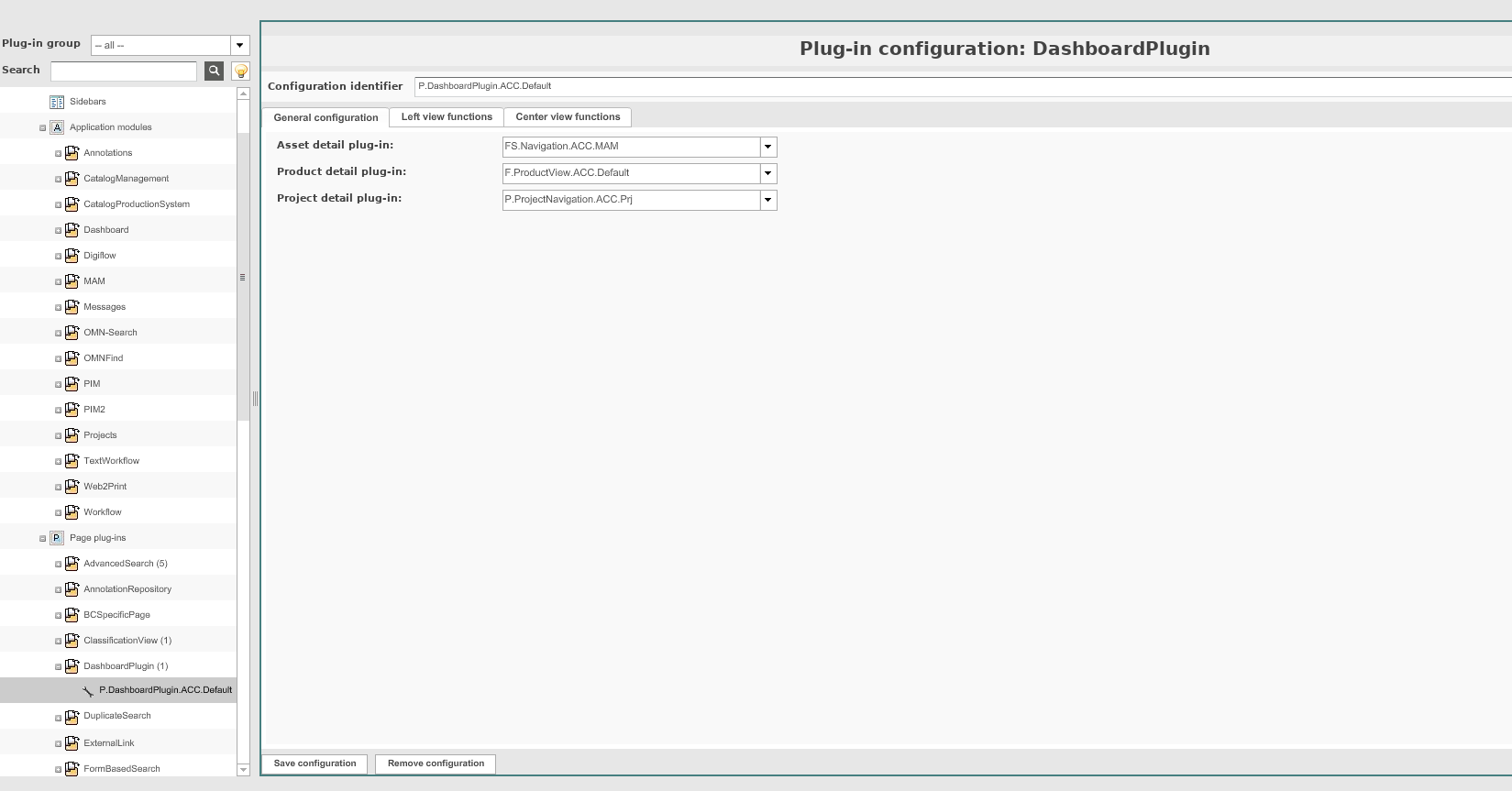 Dashboard plugins in omn admin config