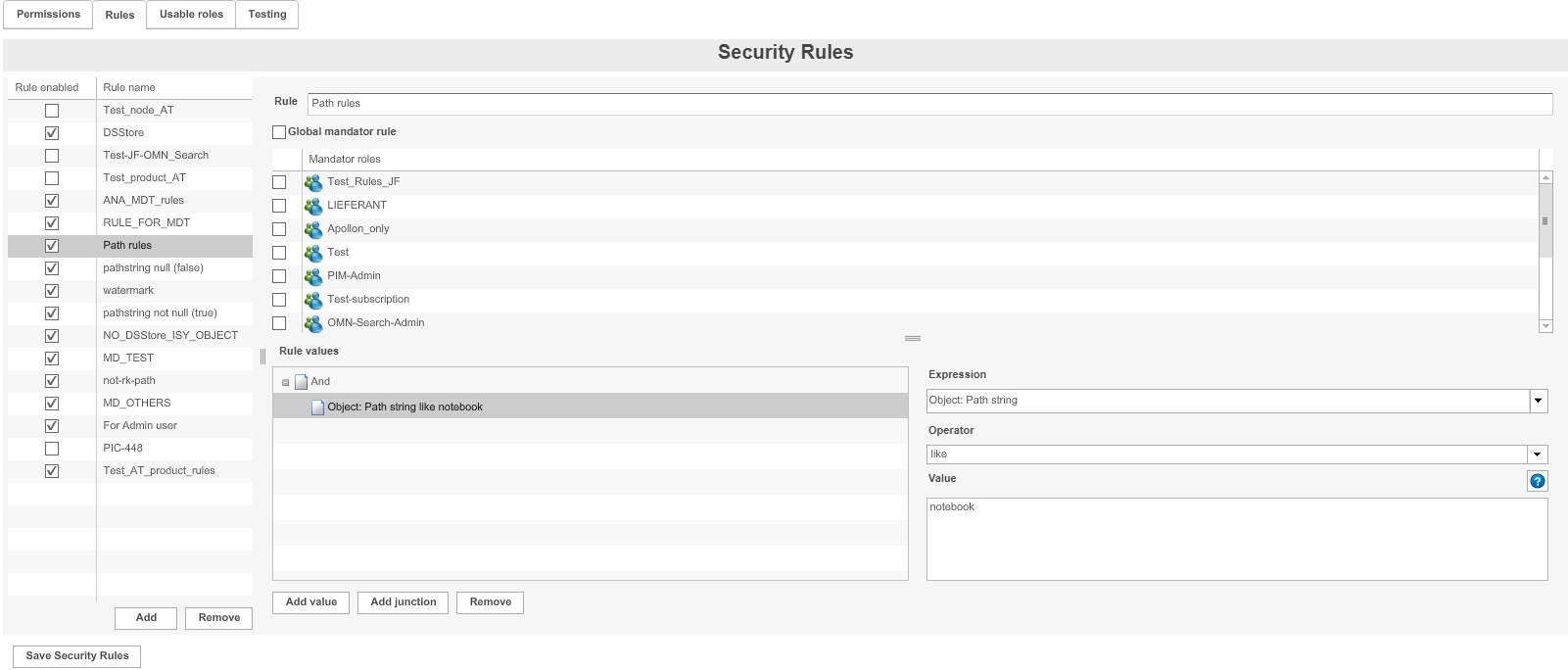 Defining rule values configuration
