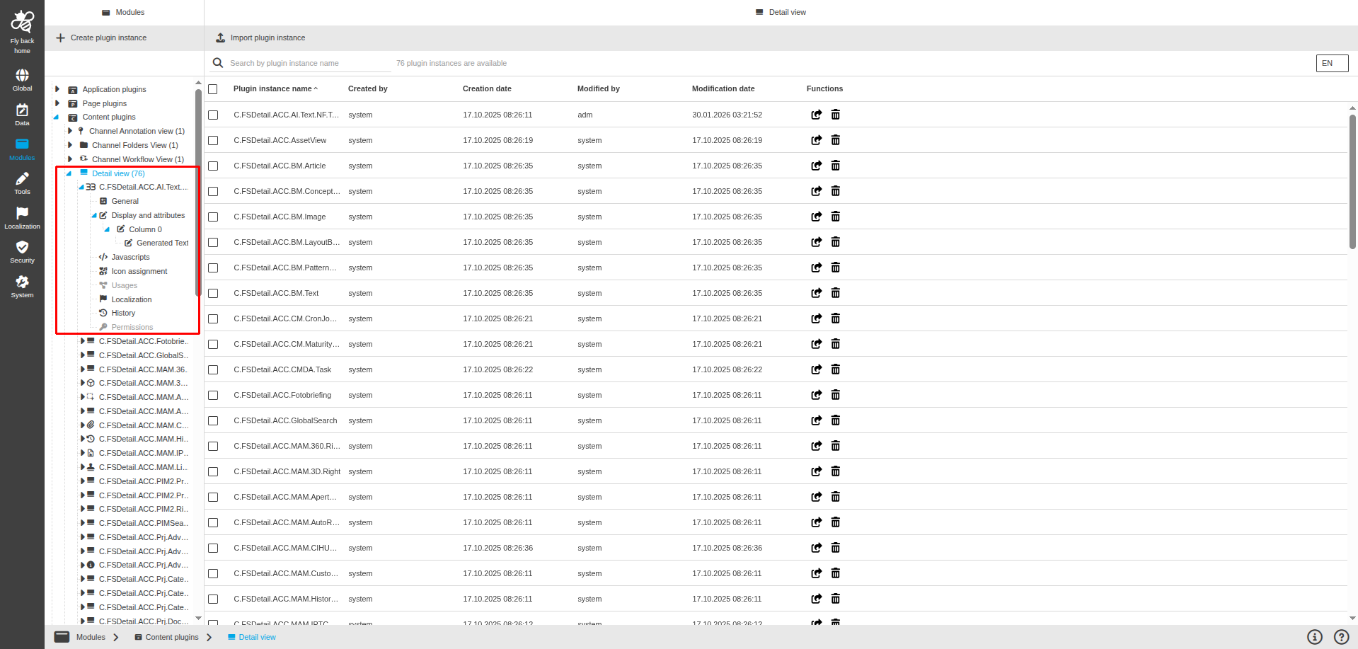 DetailView CC configuration