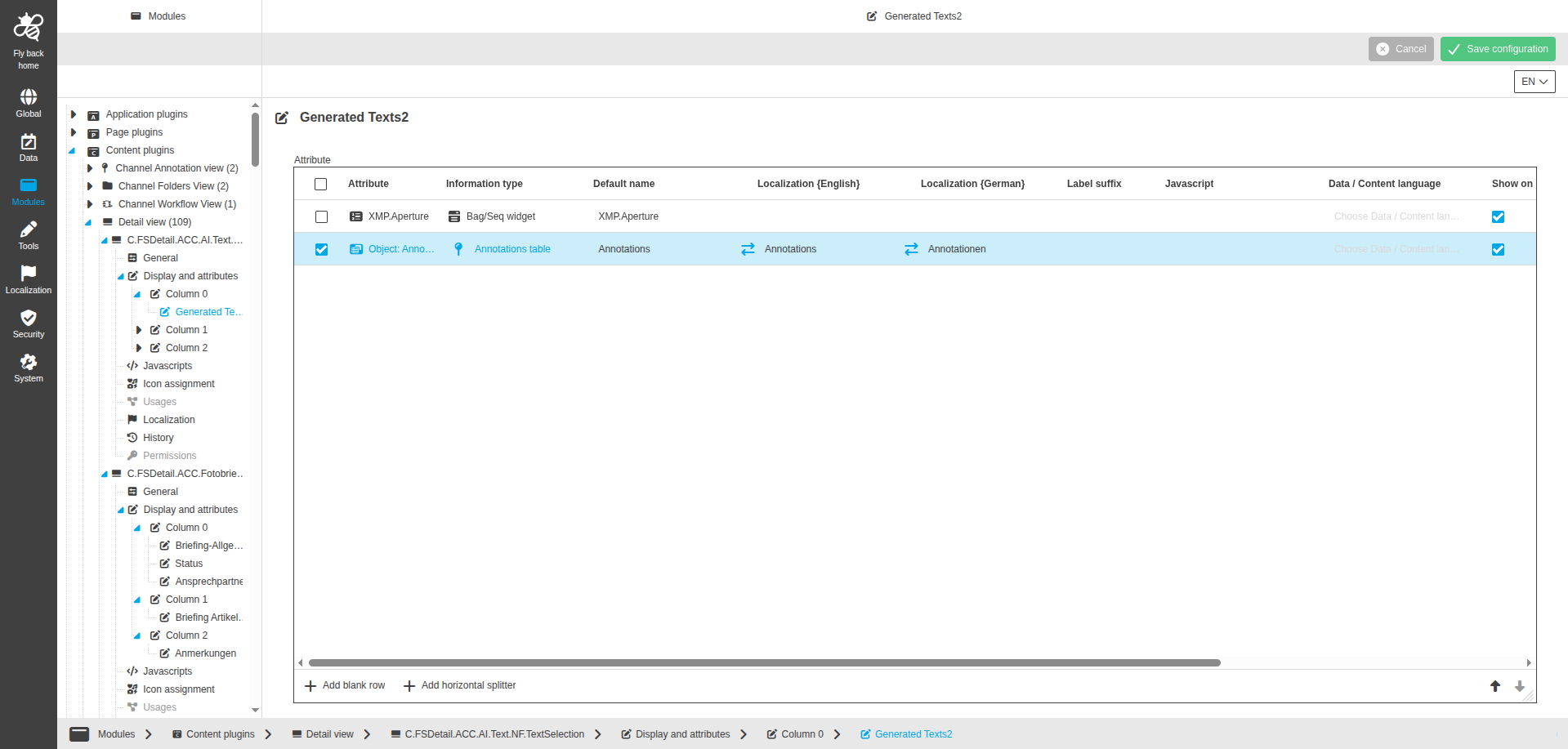DetailView CC display and attributes annotations table configuration