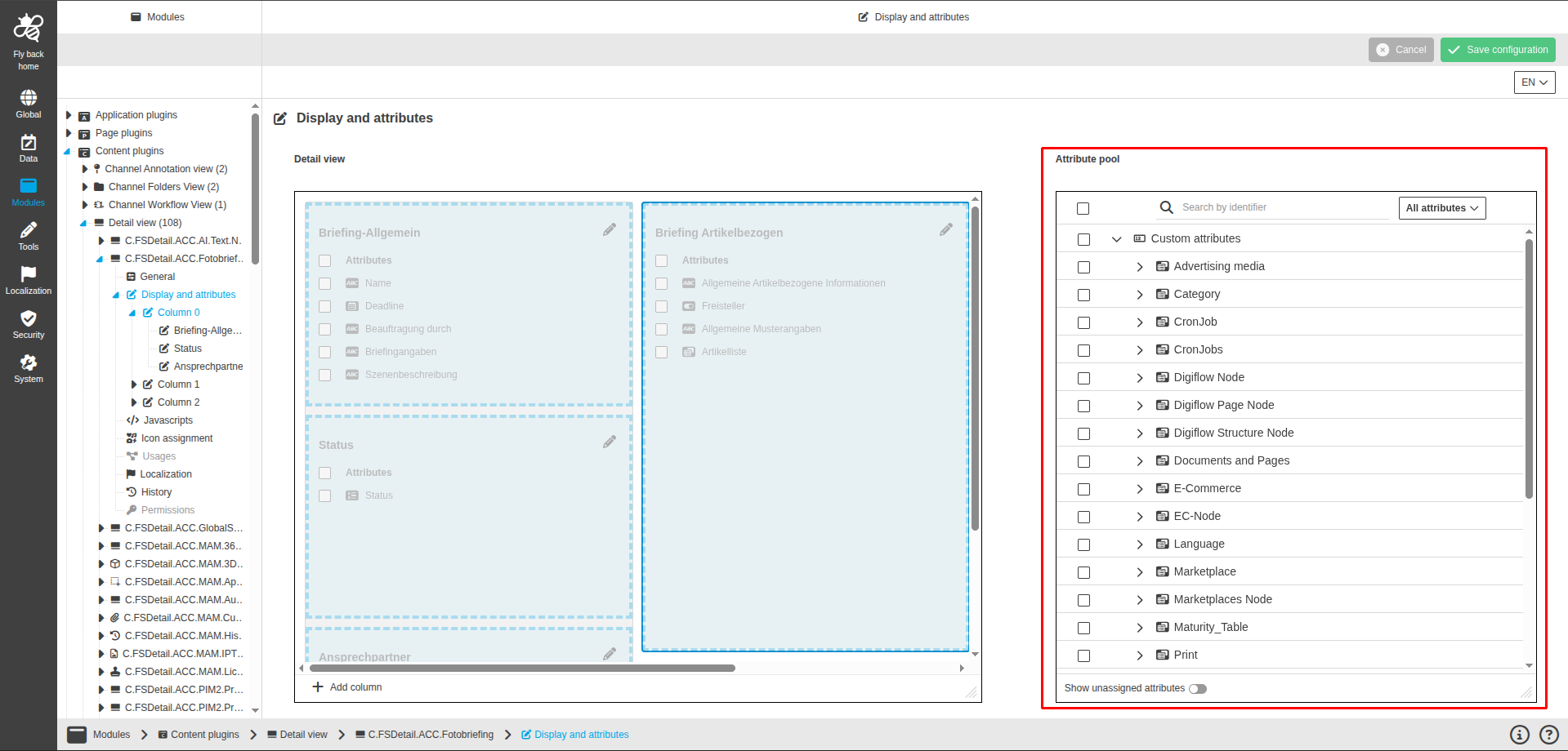 Attribute pool configuration