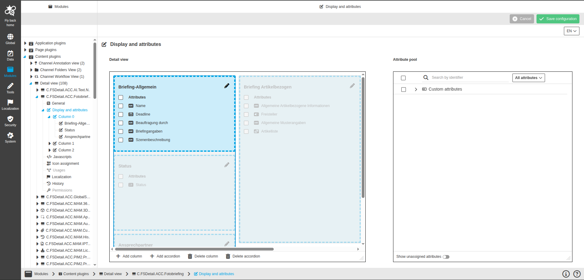 Display and attributes configuration