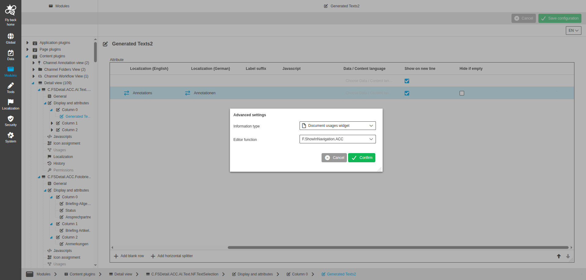 DetailView CC display and attributes document usages widget configuration
