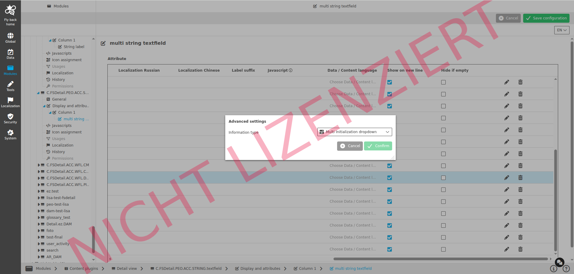 DetailView CC display and attributes multi initialization dropdown configuration