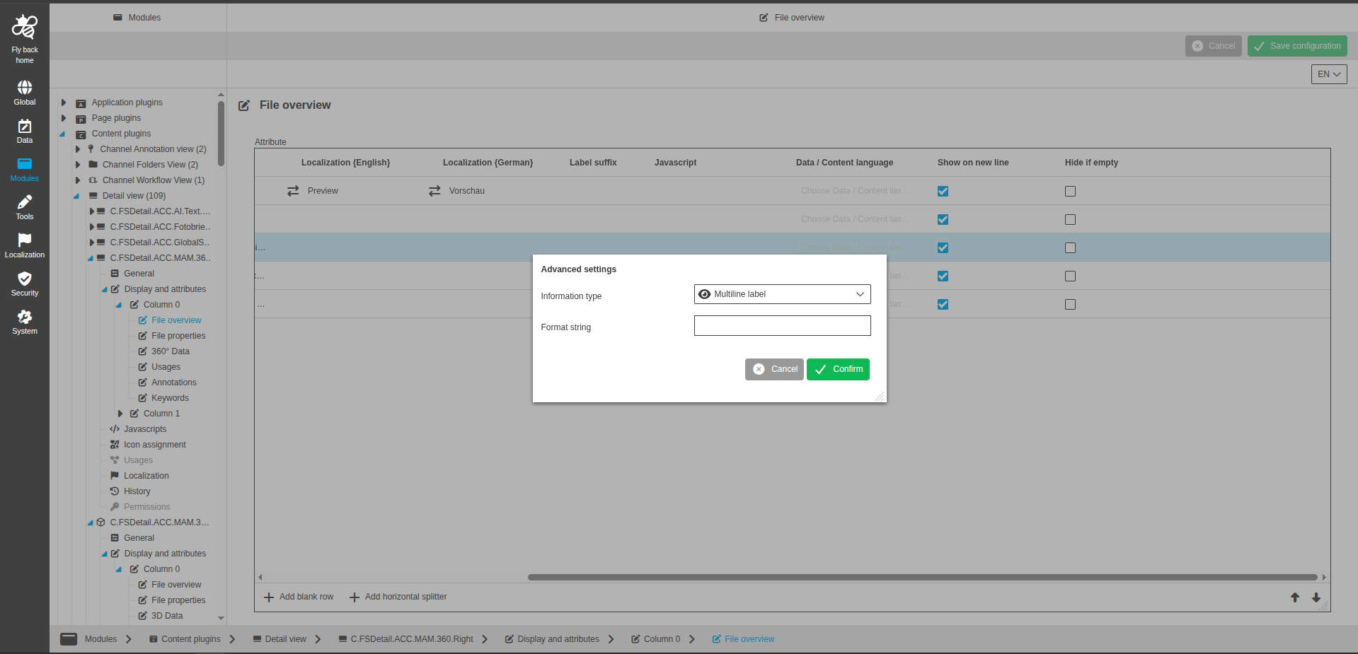DetailView CC display and attributes multiline label configuration
