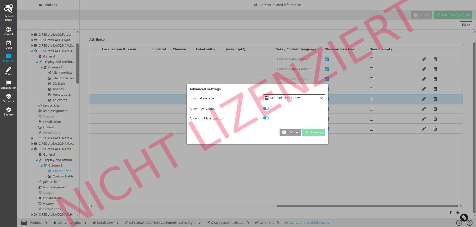 DetailView CC display and attributes multiselect dropdown configuration