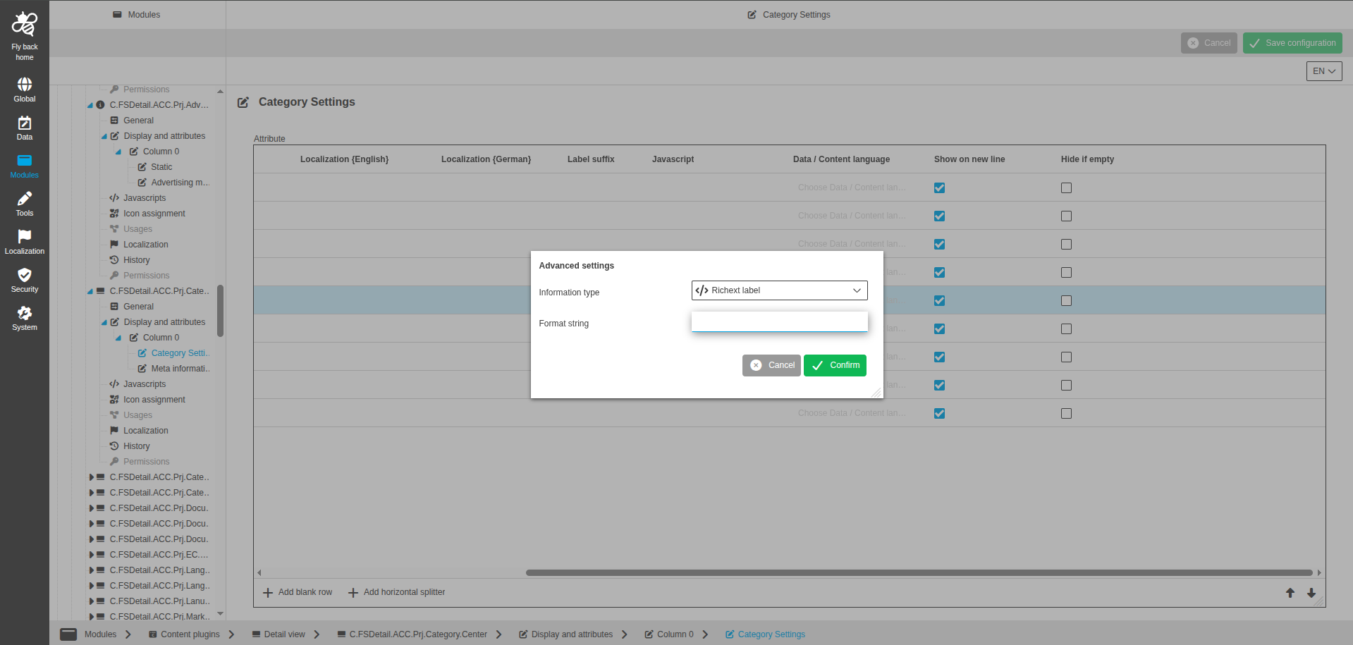 DetailView CC display and attributes richtext label configuration