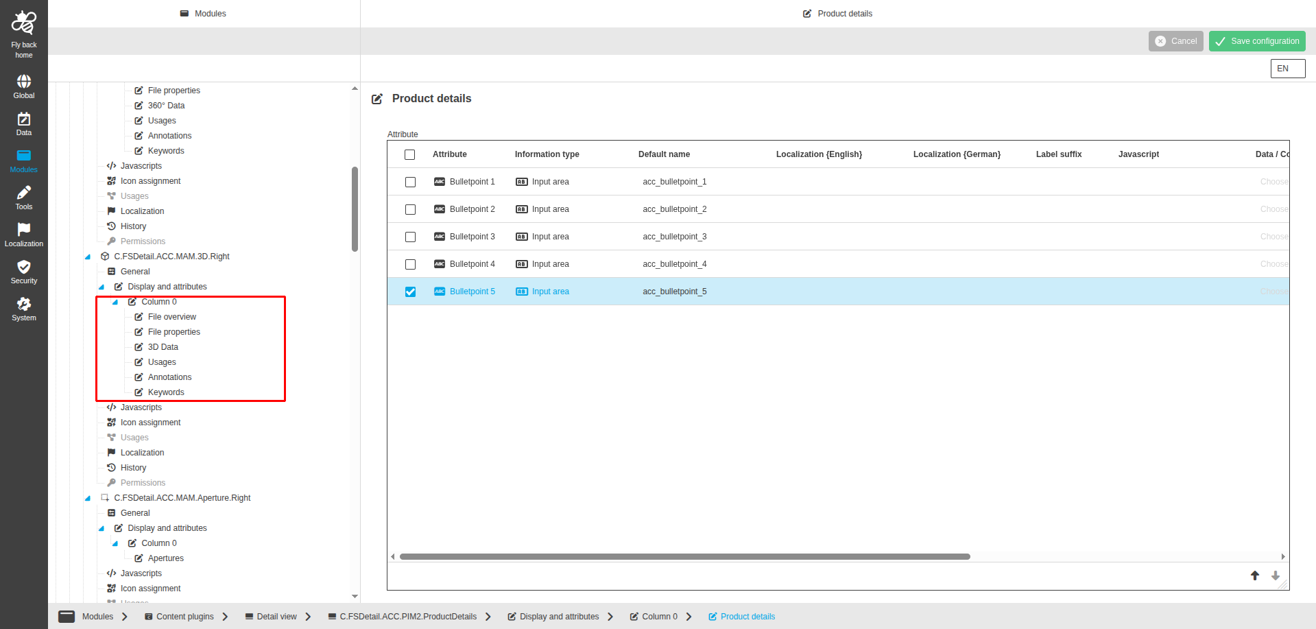 DetailView CC display and attributes saved subentry
