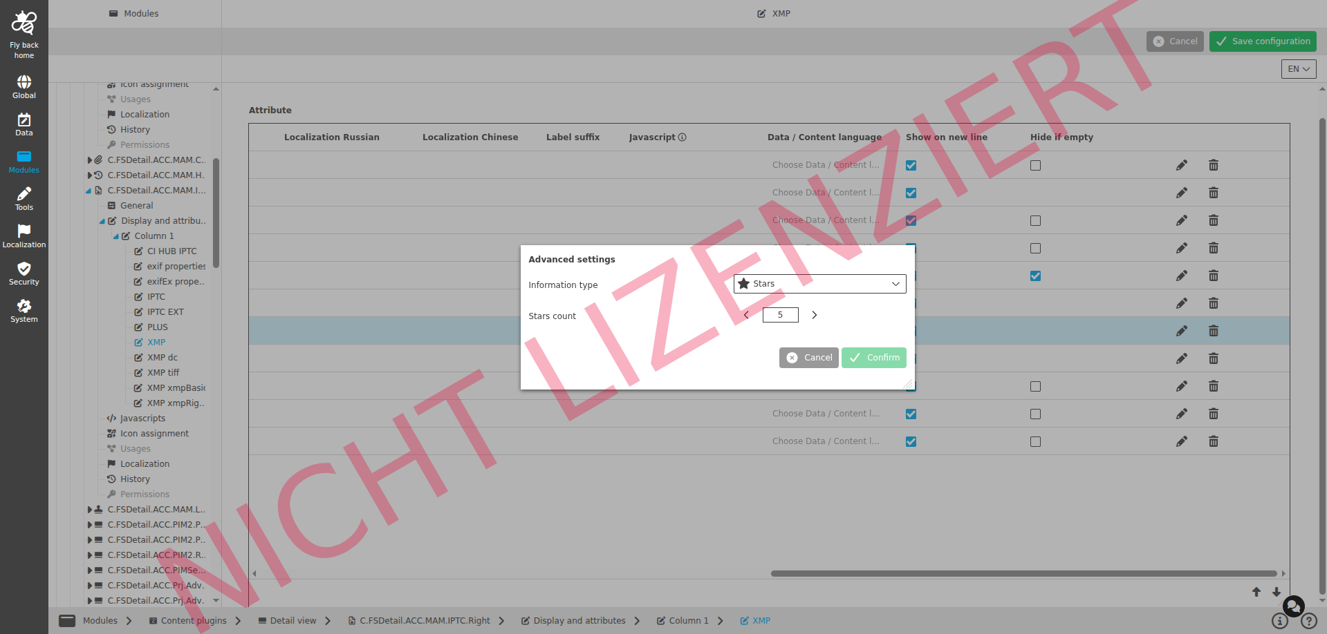 DetailView CC display and attributes stars configuration
