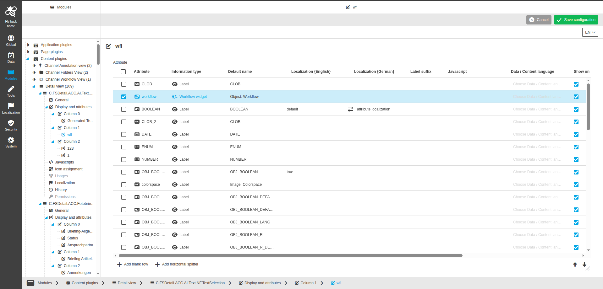 DetailView CC display and attributes workflow widget configuration