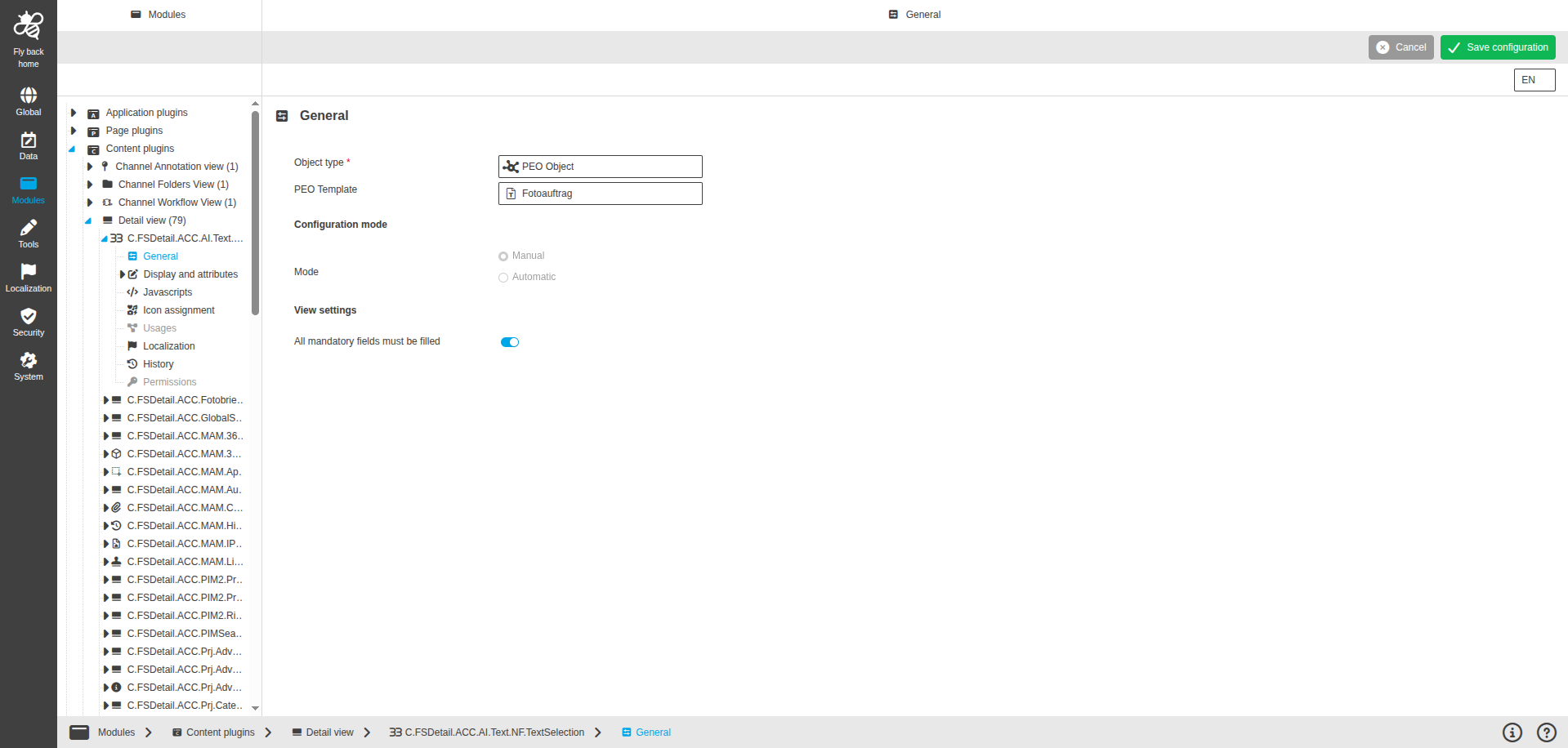 DetailView CC general configuration