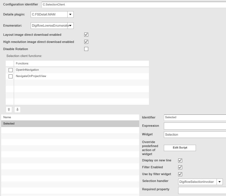 Configurations of SelectionClient