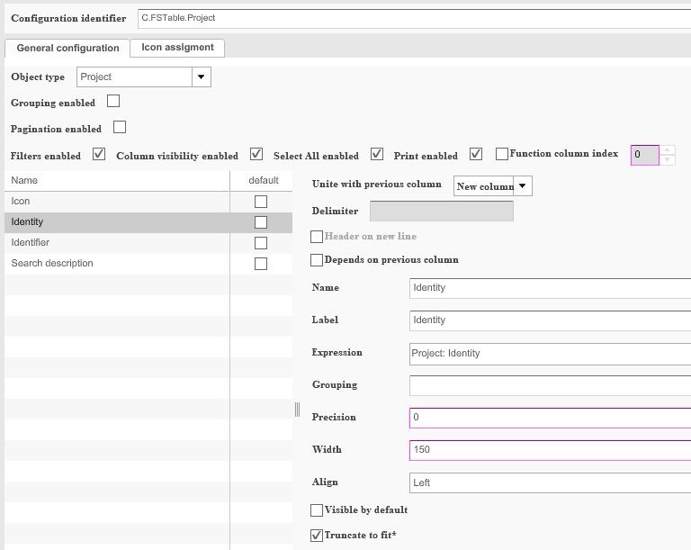 Configuration of the three table columns of C.FSTable