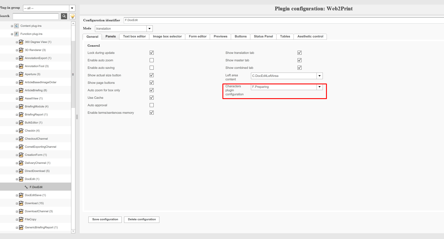 characters plugin config