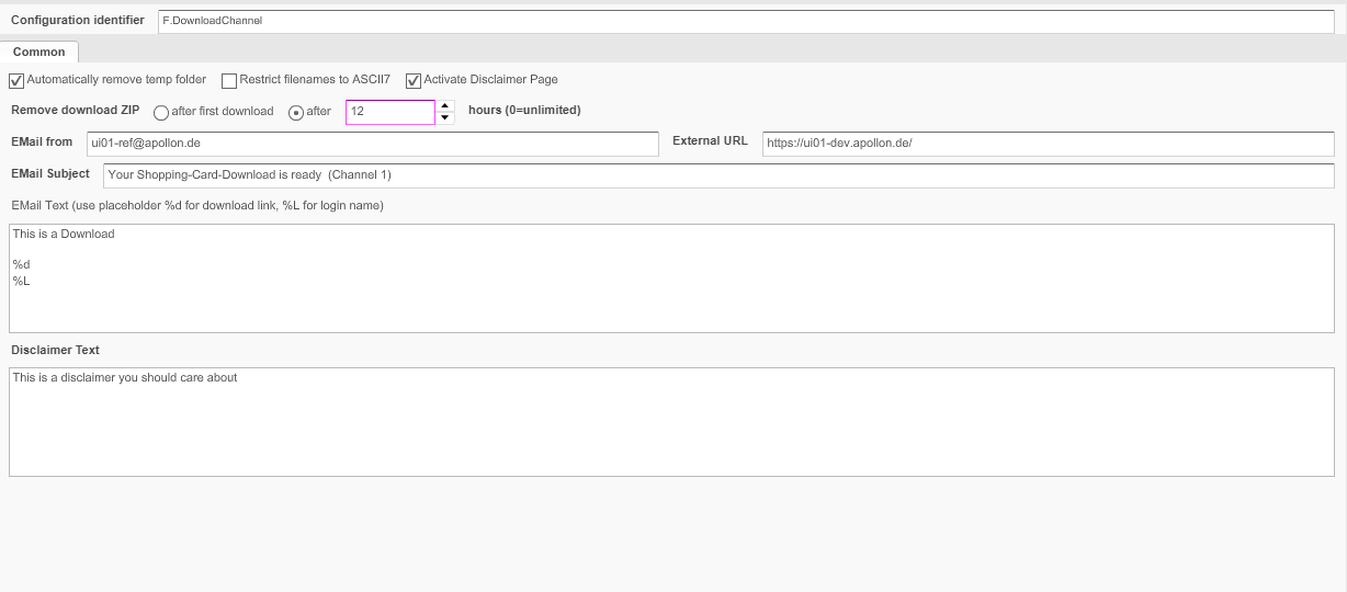 DownloadChannel configuration