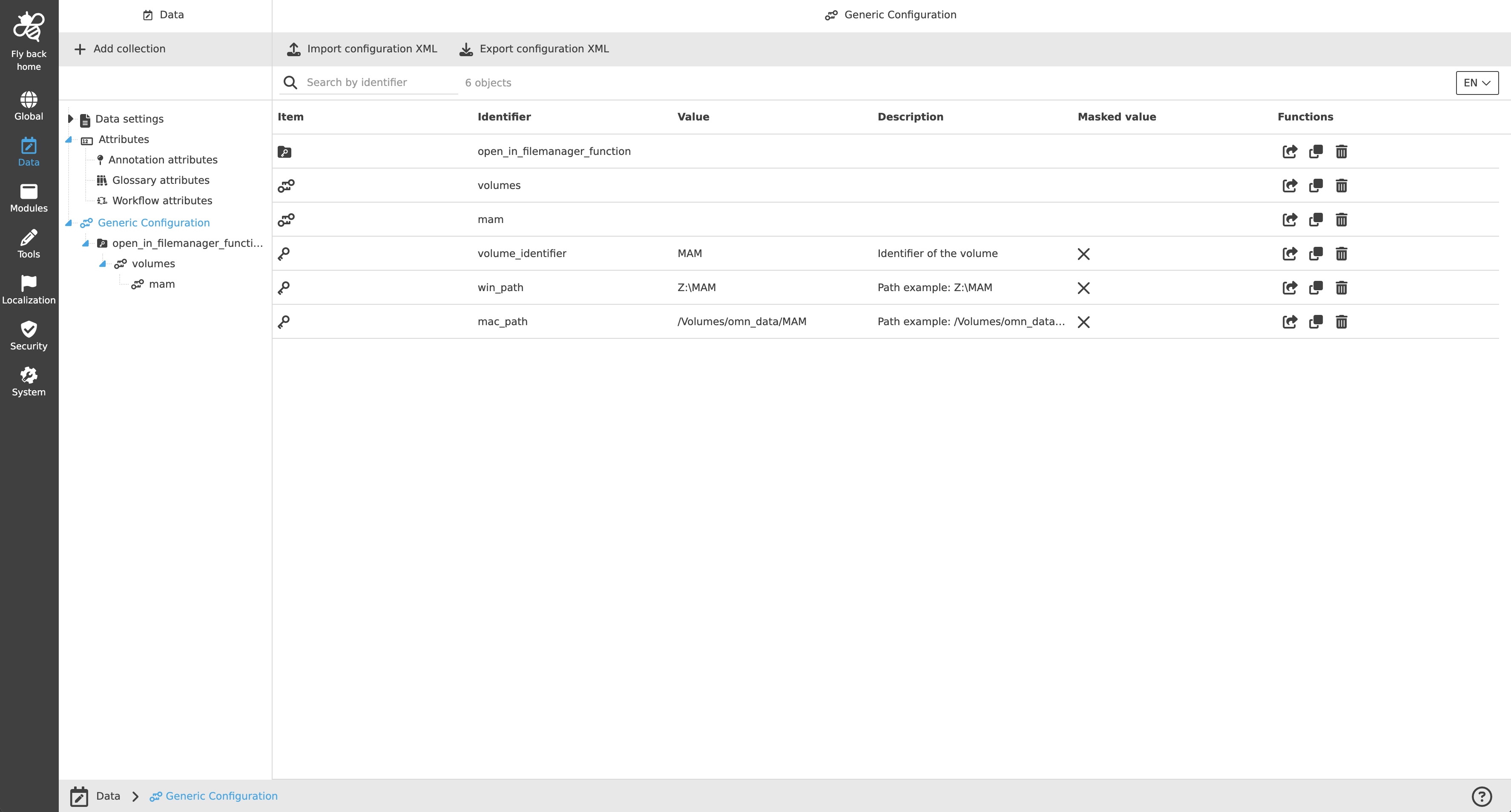data generic configuration open in functions
