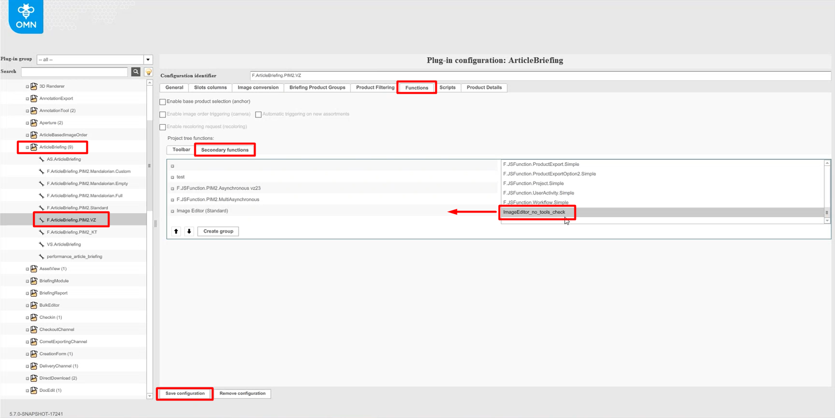 Configuration of ImageEditor for ArticleBriefing