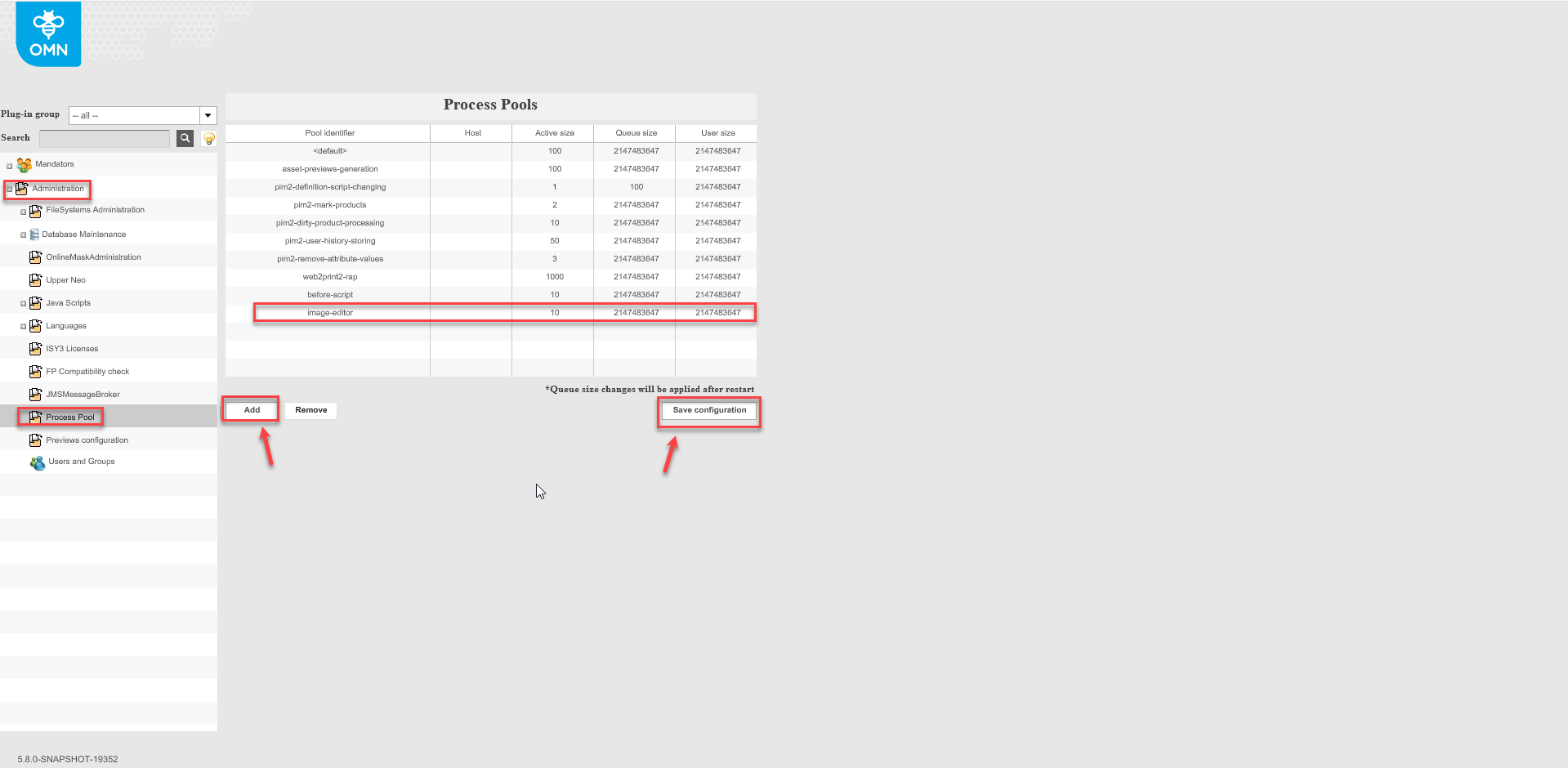 Process pool configuration