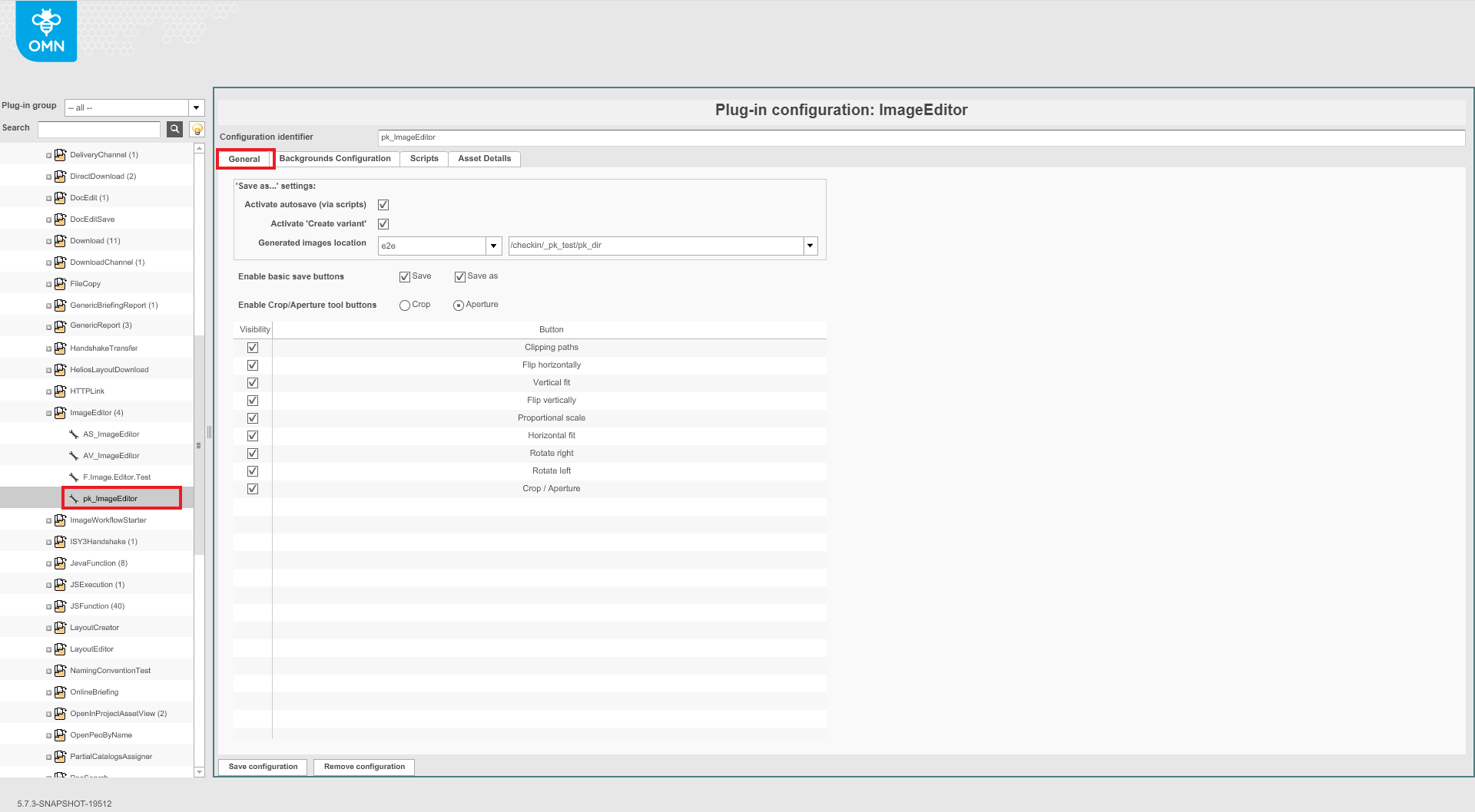 Configure ImageEditor general tab