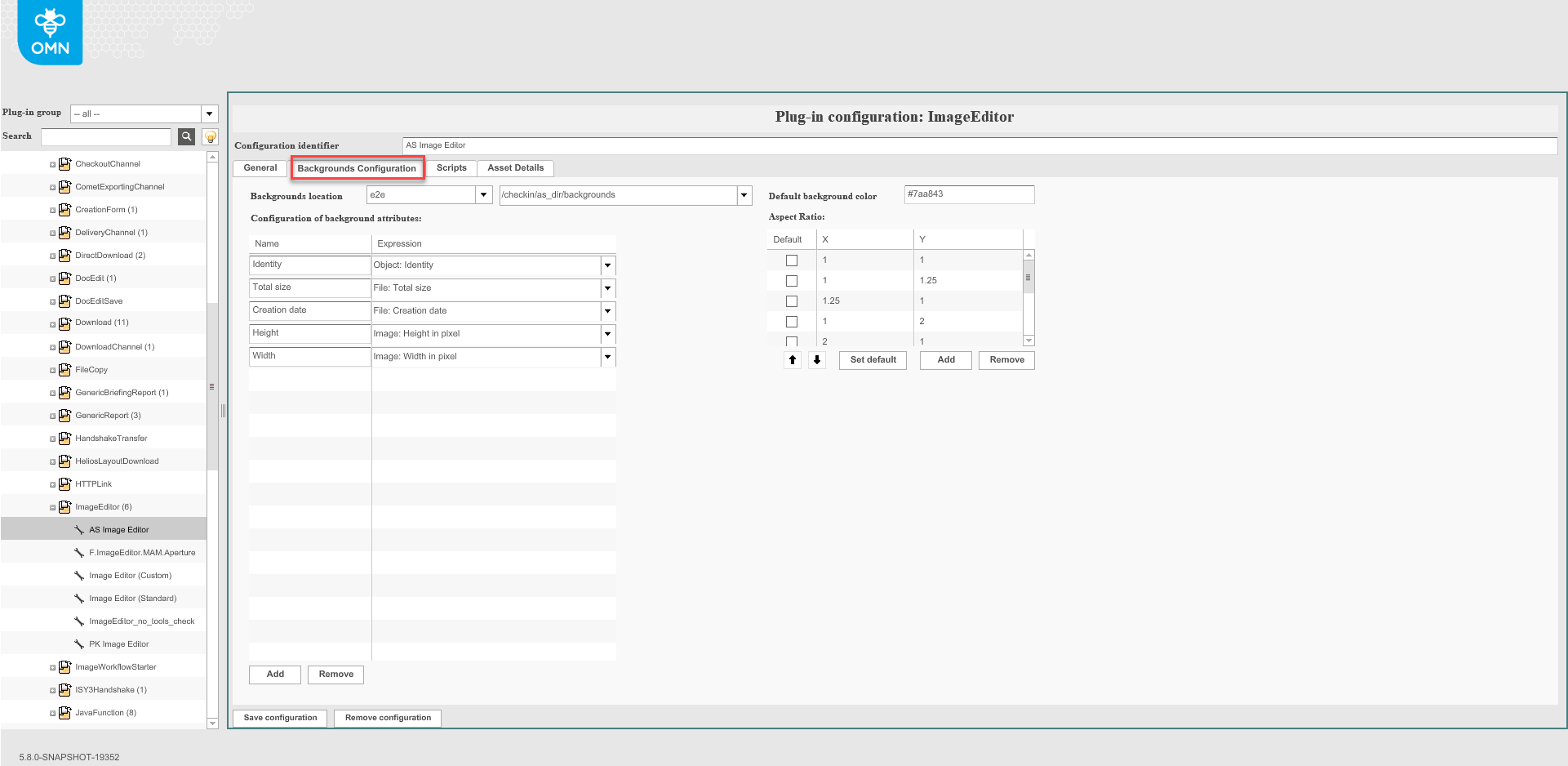 Configure ImageEditor - backgrounds configuration tab