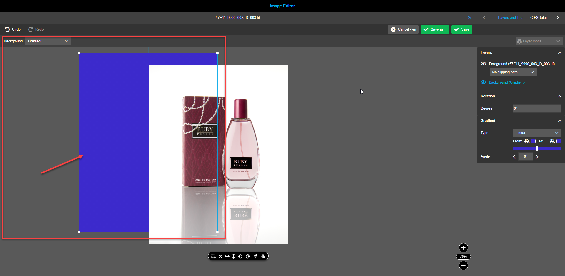 Configure ImageEditor - backgrounds configuration tab - gradient