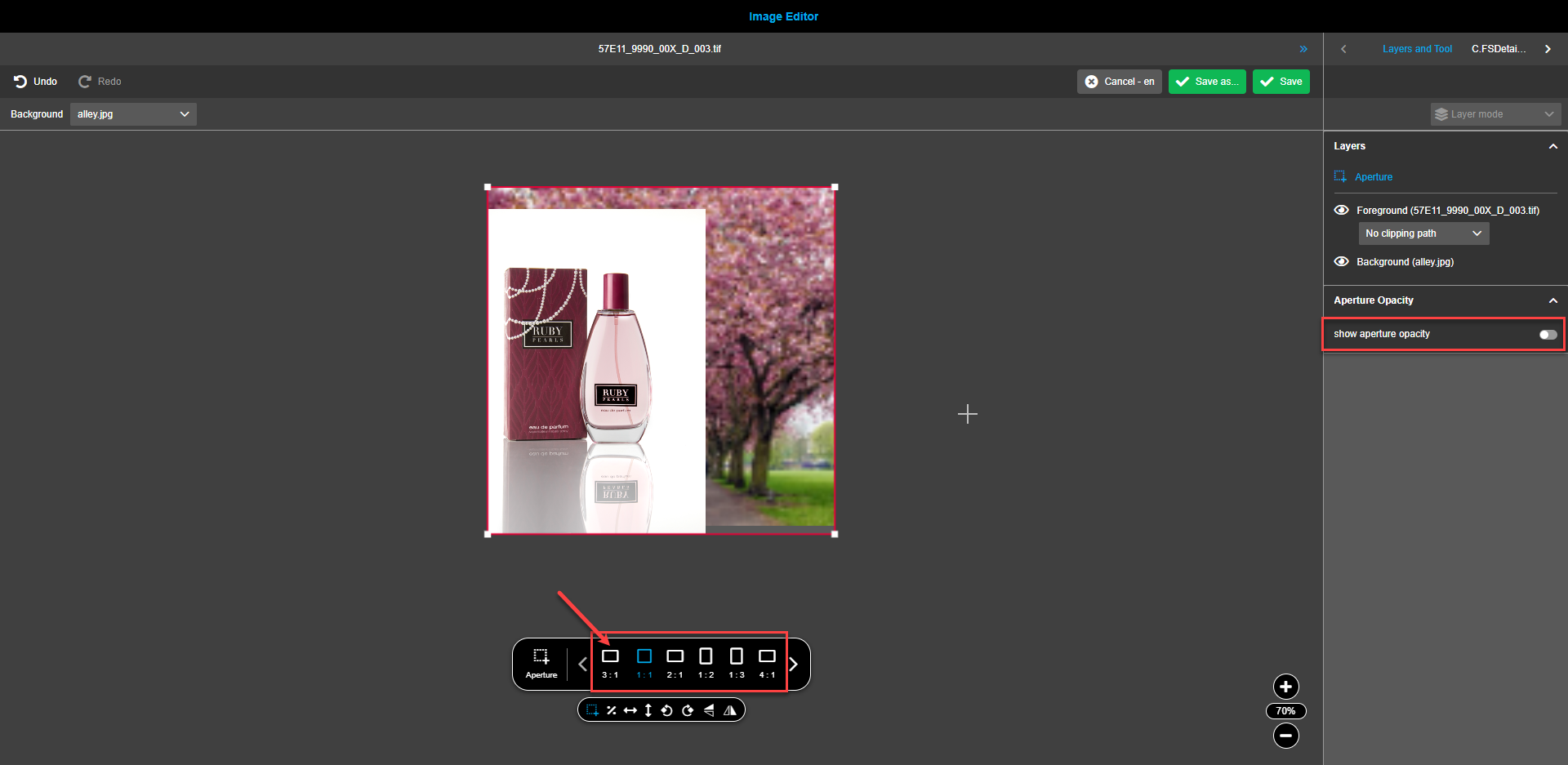 Configure ImageEditor - backgrounds configuration tab - aspect ratios